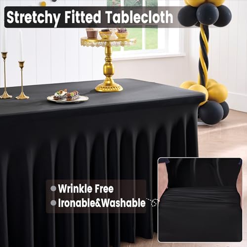 Spandex Tablecloth 5FT Rectangle Table Cover 4 Pack Black Wrinkle-Free - Image 4