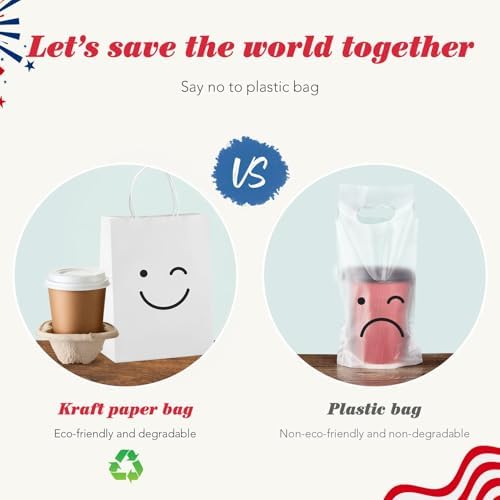 GSSUSA 600 Pack 8x4.25x10.5'' Paper Bags with Handles Bulk, White Paper Gift Bags for Small Business - Image 4