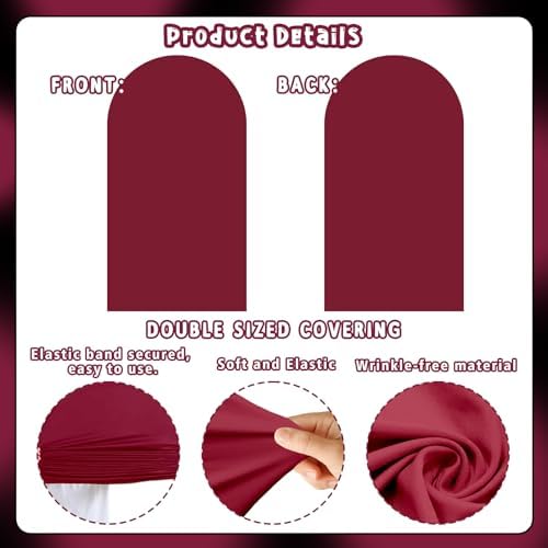 3Pcs Crimson Arch Backdrop Covers(7.2FT/6.6FT/6FT), Spandex Fitted Chiara Arch Stand Covers Backdrops for Wedding Baby Shower Birthday Graduation Photo Booth Props(Only Cover) - Image 6