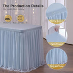 familus Dusty Blue Table Cloths 6 Foot Rectangle 2 Pack Stretch Ruffle Tulle Tablecloth Spandex Fitted Table Cover for 6 Foot Tulle Table Skirts for Party Wedding Table Cloths, Banquets - Image 3
