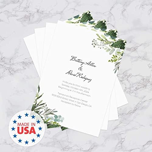 Canopy Street Personalized Greenery Script Invitations / 25 Custom Modern Wedding Invites With White Envelopes / 5" x 7" Flat Watercolor Botanical Party Invite/Made In The USA - Image 6