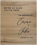 Andaz Press Large Wooden Welcome Sign for Wedding Rustic Welcome Sign 16" x 20" Custom Names So Glad You're Here Wedding Signage English Oak MDF Wood Finish Wedding Reception Indoor Outdoor Signs by AndazPress