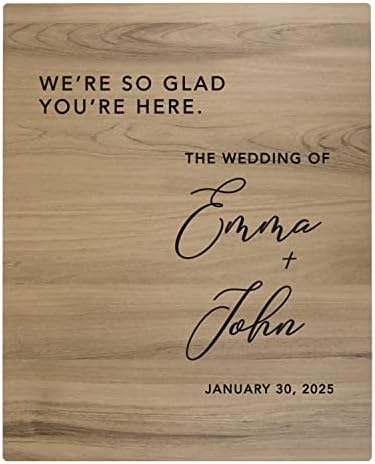 Andaz Press Large Wooden Welcome Sign for Wedding Rustic Welcome Sign 16" x 20" Custom Names So Glad You're Here Wedding Signage English Oak MDF Wood Finish Wedding Reception Indoor Outdoor Signs by AndazPress