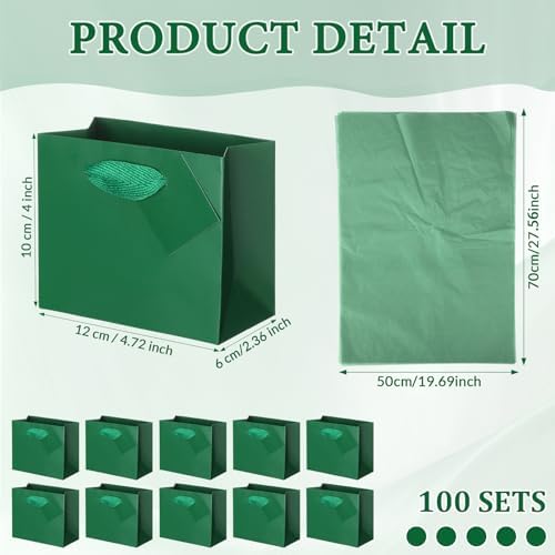 Qilery 50 Pcs Wedding Paper Gift Bags Bulk with Tissue Paper Small Gift Bags with Handle and Tags for Birthday Wedding 4th of July Party Business(Green,4.7 x 2.4 x 3.9'') - Image 2