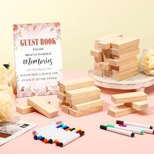 80 Wedding Guest Book Alternative tumbling tower Wooden Block, Floral - Image 4