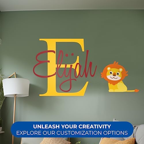 CRYPTONITE Personalized Name & Initial Lion Wall Decor I Jungle Nursery Decor for Baby Boy & Girl I Lion King Baby Shower Decorations I Wall Decal for Baby Room Decor (Wide 36"x 20" Height) - Image 2