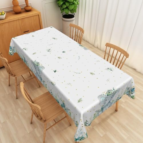 Elephant Baby Shower Tablecloth 60x90 Inch Gold Polka Dots Green Eucalyptus Leaves Fabric Table Cloth Polyester Oilproof Washable Rectangle Table Cover for Boy Baby Shower Gender Reveal Decor by SIEDYCV