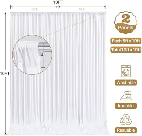 10x10FT Backdrop Curtains with Rod Pockets - Wrinkle Free Photo Stage Backdrop 2 Panels Curtains Drapes for Photography Wedding Party Baby Shower Decorations (White) - Image 2