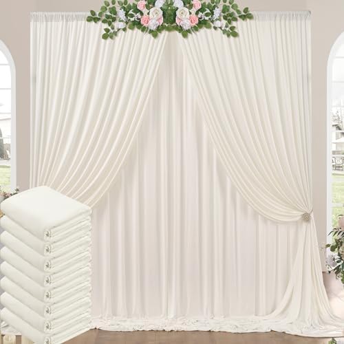 40ft x 10ft Wrinkle Free Ivory Backdrop Curtains for Parties, 8 Panels 5x10ft Polyester Ivory Backdrop Drapes for Wedding Birthday Photography Background Decoration by ENJOYYOURPARTY