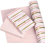 WRAPAHOLIC 30 Inch Reversible Wrapping Paper Roll - 30 Inch X 100 Feet Jumbo Roll Pink and Gold Lines Print for Birthday, Holiday, Wedding, Baby Shower and More Occasions - Image 3