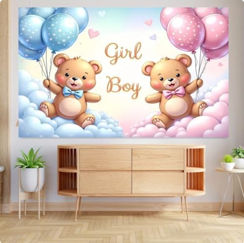 8x6 feet Gender Reveal Background Photo Bears, Pink and Blue Balloons, Clouds for Gender Reveal Party Banner Baby Shower Photo Background Banner Decorative Photo Studio - Image 4