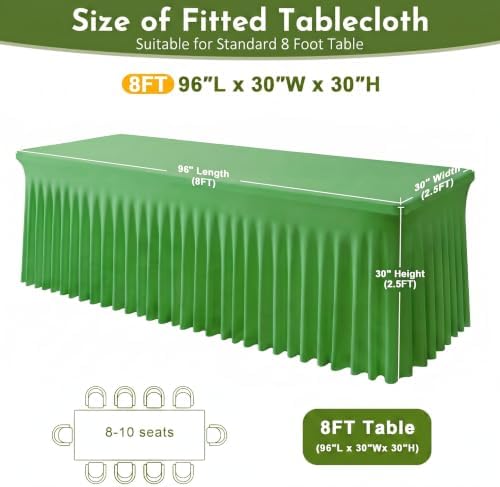 2Pack Green Spandex Tablecloth for 8FT Rectangle Table,Table Skirt - Image 3