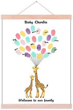 Personalized Communion Gift Fingerprint Giraffe Guest Book Canvas Party Decorations for Girl Baby Shower DIY Thumbprint Signature Painting Ready to Hang-80x120cm by Unknown