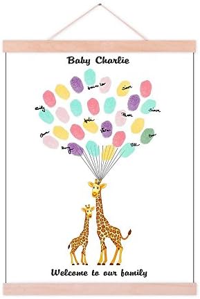 Personalized Communion Gift Fingerprint Giraffe Guest Book Canvas Party Decorations for Girl Baby Shower DIY Thumbprint Signature Painting Ready to Hang-80x120cm by Unknown