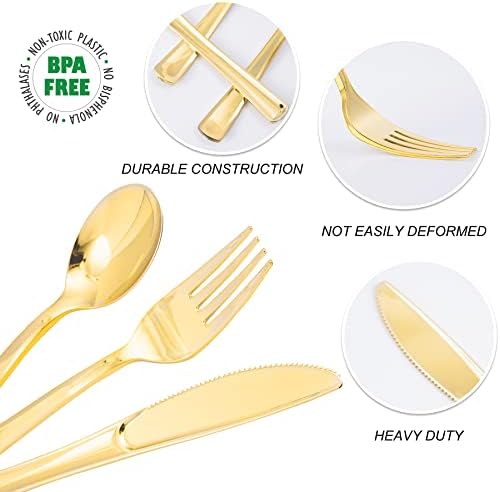 N9R 300PCS Gold Plastic Silverware, Disposable Plastic Cutlery/Utensils - Image 5