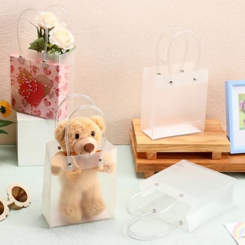 Qilery 50 Pack Small Clear Plastic Frosted Gift Bags with Handles - Image 7