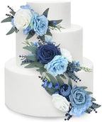 Rinlong 3Pcs Premade Cake Flowers, Navy Blue Wedding Cake Decor by RinlongFlower