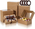 COTOPHER 50Pcs Cookie Boxes with Ribbons, 9x6x3 Inch Brown Bakery Boxes by COTOPHER