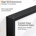 FLYJOE 16x16 Metal Square Picture Frame For Wall With Mat For 12x12, 16''x16'' Aluminum Photo Frames With Tempered Glass For Home Decor, Minimalist Modern Poster Frame Horizontally Vertically, Black - Image 2