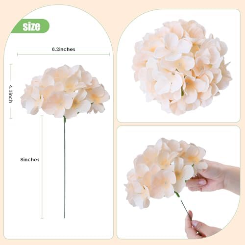 AVIVIHO 65pcs Fake Flowers Champagne Hydrangea Artificial Flowers Bulk (Not Squished, No Steaming Need) Silk Flowers with Stems for Wedding Decor,Home,Baby Shower,Table Centerpieces Decoration - Image 4