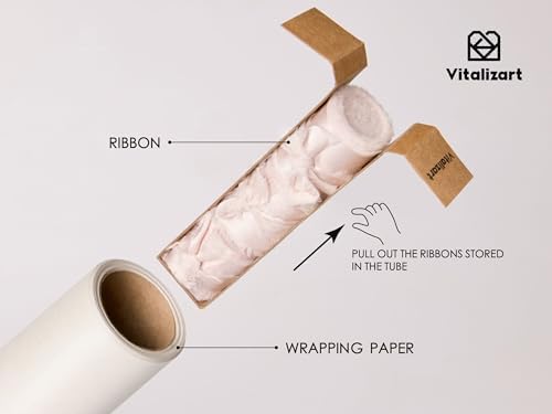 Vitalizart 17" Pearly-Lustre White Wrapping Paper Set With Silk Like Satin Ribbon & Gift Tags & 1" x 27 Yd Chiffon Silk Ribbon Mixed Color - Image 4