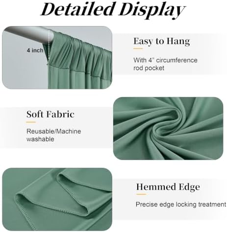50ft x 15ft Grayish Green Backdrop Curtains for Wedding Parties, 10 Panels Extra Long Wrinkle Free Fabric Drapes Photo Backdrop for Baby Shower Birthday Stage Reception Lobby Decoration - Image 6