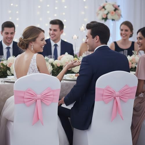 10 Pcs Spandex Chair Sashes Elastic Bows for Wedding Party, Pink - Image 2