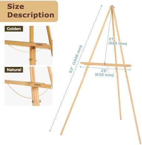 VISWIN 63" Easel Stand for Wedding Signs, Adjustable Wooden Display Easel with Holder, Tripod Floor Easel for Welcome Board, Poster, Picture, Photos, Paintings - Natural - Image 2