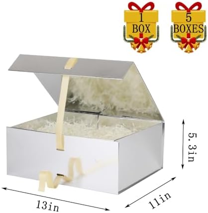 Large Gift Box with Lid 5 Pcs 13X11X5.3 In Silver Magnetic Gift Box Large - Image 3