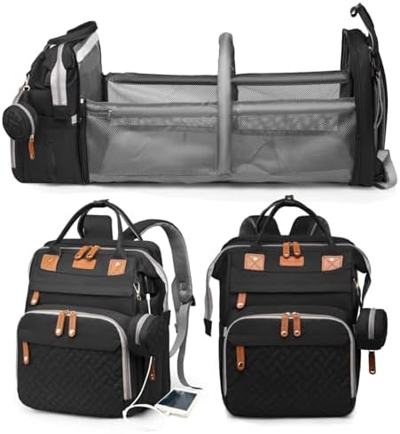 Jeryswet Baby Diaper Bags with Changing Station, Waterproof Large Capacity Diaper Bag Backpack for Moms Dads with USB Charging Port and Stroller Straps, Baby Shower Gifts, Black by JeryswetDiaperBag