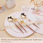 Lullaby 200PCS High End Gold Plastic Forks & Spoons with Wood Grain Handle - Image 6