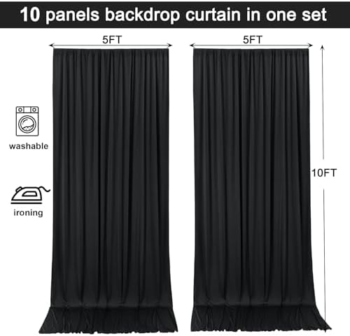 50x10ft Black Backdrop Curtain for Wedding Parties Wrinkle Free Fabric Black Drapes Backdrop Decoration for Baby Shower Birthday Photography Decoration 10 Panels, 5ft x 10ft - Image 6