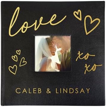 Personalized Photo Album For Couples, Engraved Love XOXO Leatherette Picture Album, Holds 200 4" x 6" Photos by GiftsForYouNow