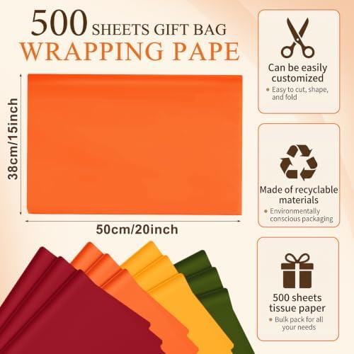 500 Sheets Fall Tissue Paper Bulk Orange Burgundy Yellow Green 15 x 20 Inch - Image 2