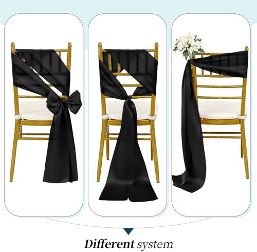 YMHPRIDE 60 PCS Black Satin Chair Sashes, 7x108 Inch Ties Chair Bows - Image 5