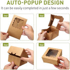 5x5x2.5 Auto-Popup Small Cookie Boxes with Window, Brown, 60 Pack - Image 6