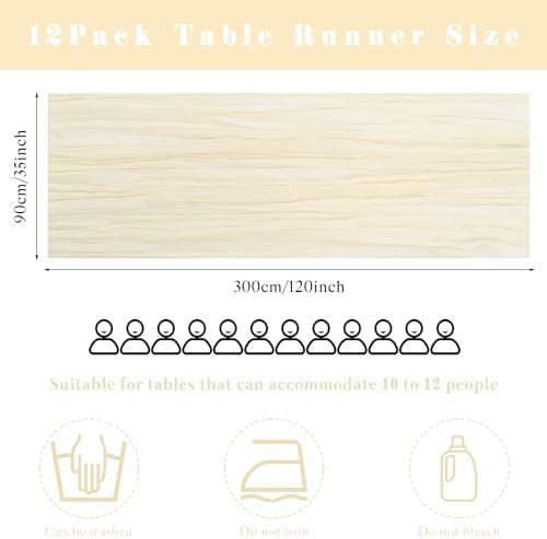 12 Pcs Beige Cheesecloth Table Runner 10FT Runner for Tables Boho Gauze Fabric Table Runner Decoration Rustic Sheer Runner for Wedding Bridal Shower Birthday Party Table Decor (35 x 120 Inches Long) - Image 3