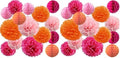15PCS Hot Pink Orange Party Decorations Tissue Paper Flowers Pom Poms Honeycomb for Girl Groovy Birthday Baby Shower Wedding Bachelorette Summer Flamingo Party Nursery Wall Hanging Décor (Pack of 2) by ALLHEARTDESIRES