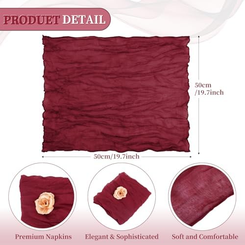 fani 100 Pack Gauze Cheesecloth Napkins, 20 x 20 in, Burgundy - Image 2