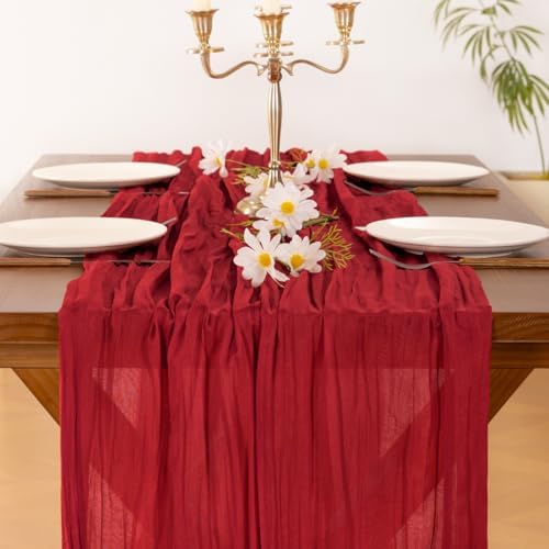 Cheesecloth Table Runner Fall Red Boho Wedding Birthday Party Home Decor - Image 3