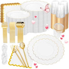 351-Piece White Plastic Plates & Gold Dinnerware Set for 50 Guests by WWONDERFUL