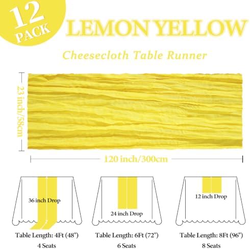 12 Pack 23 x 120 Inch Lemon Yellow Table Runner 10Ft Cheesecloth - Image 2