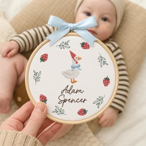 Embroidery Baby Name Sign, Personalized Welcome Baby Hoop Sign with Bow, Custom Baby Name Sign for Hospital, Infant Baby Shower Gifts New Parents (05) - Image 5