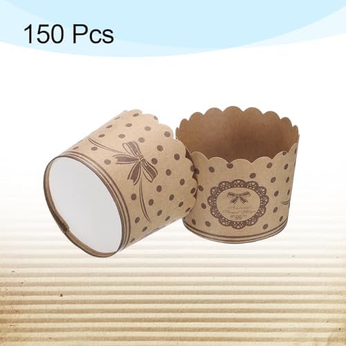 HARFINGTON 150Pcs Paper Baking Cups 6oz Brown Kraft Paper Polka Dot - Image 3