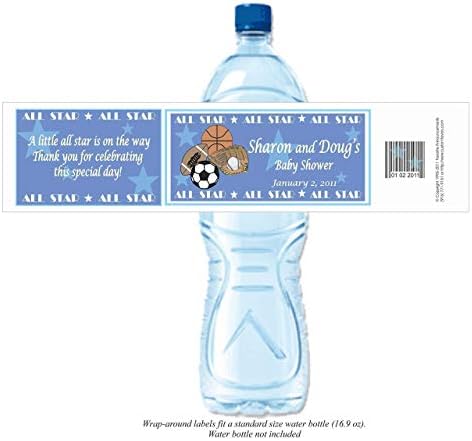 All Star Baby Shower Water Bottle Labels, Waterproof (Set of 24)(Y539) - Image 2
