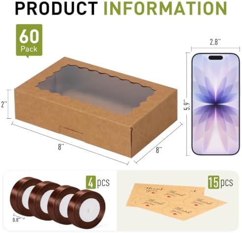 8x5x2 Auto-Popup Cookie Boxes with Window, Brown, 60 Pack - Image 2
