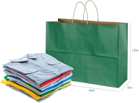 BLEWINDZ 70Pcs Large Paper Bags with Handles, 16x6x12 Inches Dark Green Paper Shopping Bag for Small Business, Large Kraft Gift Bags Bulk for Grocery Mechandise Retail - Image 3