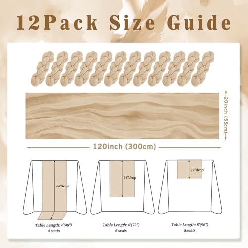 Sand 12 Pack 10FT Cheesecloth Table Runner 20 x 120 Inch Long Rustic Gauze Cheese Cloth Table Runner for Wedding Bridal Baby Shower Table Decorations Boho Fabric Sheer Birthday Party Table Decor - Image 2