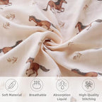 LifeTree Baby Swaddle Blankets, Boys Girls Muslin Swaddling Wrap Receiving Blanket for Newborn, 70% Viscose from Bamboo and 30% Cotton, Large 47" x 47", Horse and Blue Checkered Pattern - Image 4