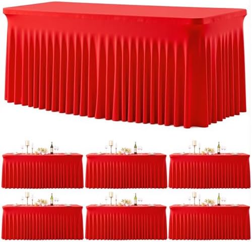 6 Pack Red Table Cloth for 6 Foot Rectangle Tables Spandex Fitted Tablecloth 6ft Stretch Table Covers Skirt Red Banquet Tablecloths Wrinkle Free Tablecloth for Party Wedding Birthday Event by Tao-GePartyDecorations
